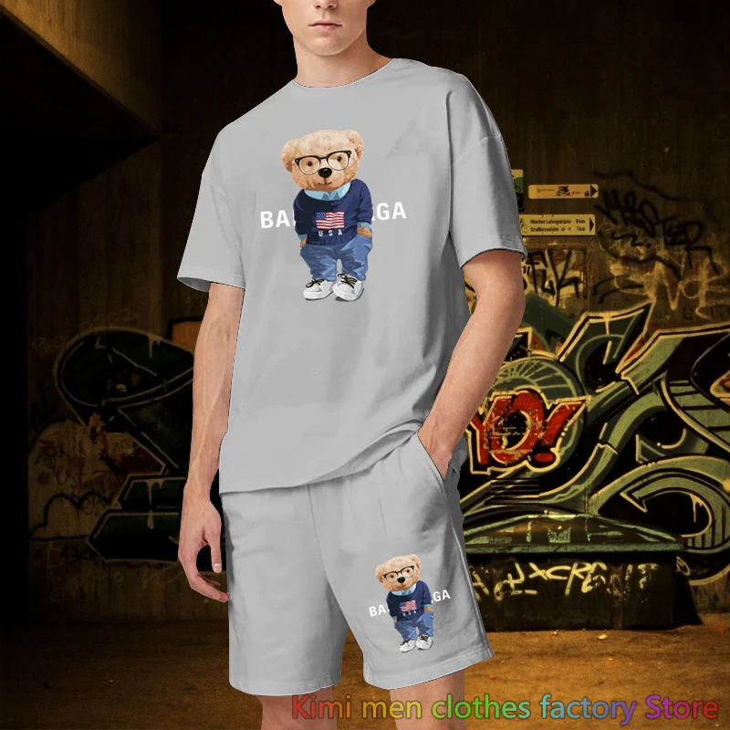 Cotton Set Men Oversized Clothing Brand printing TShirts Shorts Sets 2 Piece Outfits Sets for Men Summer Streetwear Tracksuit