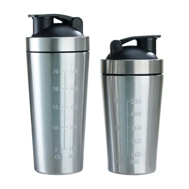 Stainless Steel Protein Shaker Cup Portable Fitness Sports Mug Nutrition Blender Cup Water Bottles With Wire Whisk, Leak-Proof