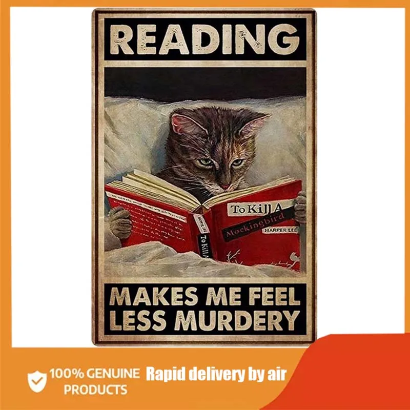 

Blue rabbit Metal Tin Sign -Reading Seriously Cat Wall Sign Funny Metal Tin Sign Home Vintage Art Decor Iron Painting vintage