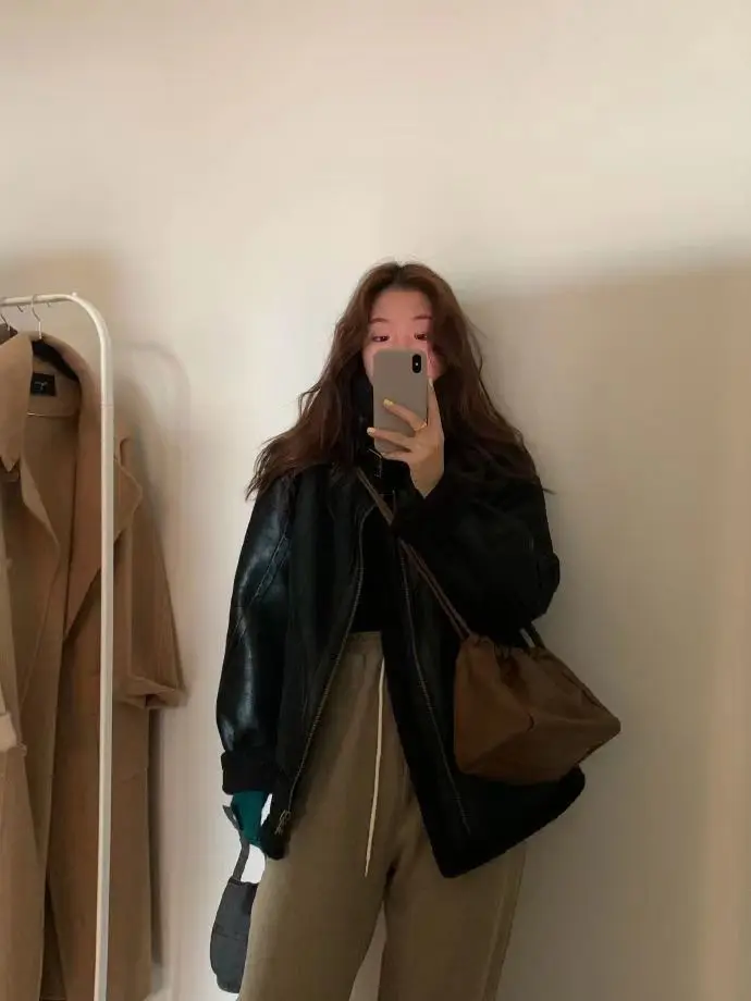 Women Faux Leather Fur Coats Sheep Leather Shearling Thicken Jacket Lady Fashion Long Sleeve Zipped Outerwear Winter Warm Coat