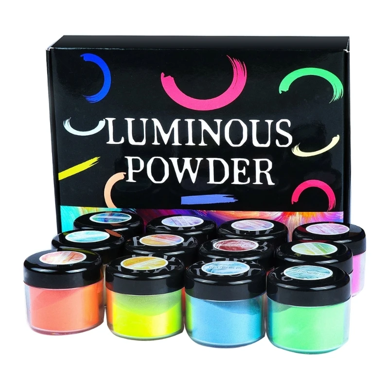 

E0BF Epoxy Resin Luminous Powder Non-Toxic Safety Powder for Paint Nail Fluorescent Pigment 12Color Glow In The Dark