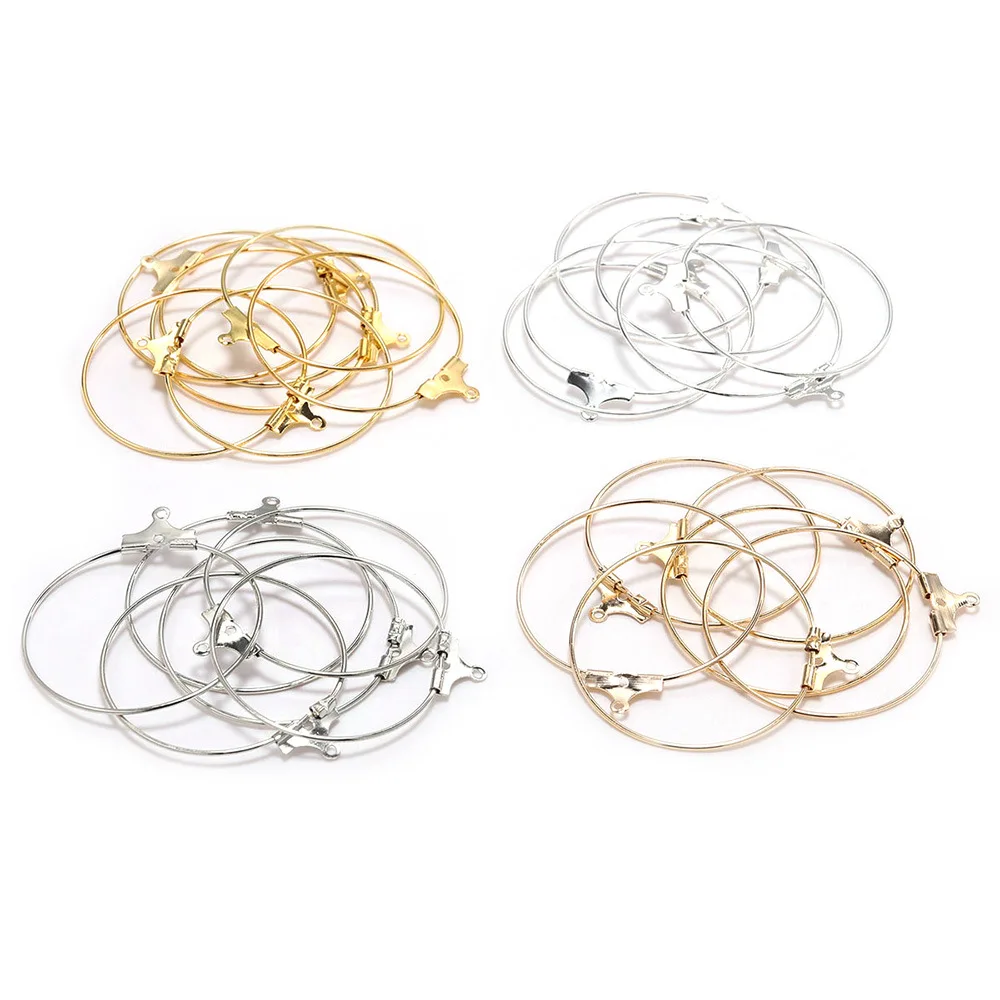 20PCS/Set Big Round Wire Earring Hoops, 25/30/35/40mm Circle Earring Hooks, Metallic Plated Findings for DIY Earring Making