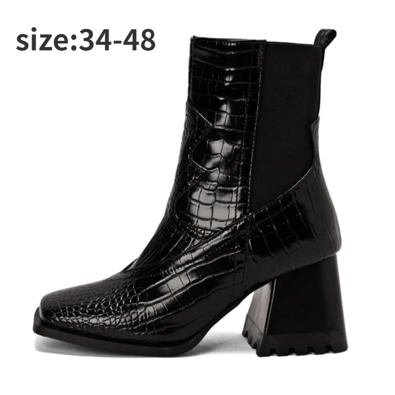 

Ankle Boots Winter 2022 Fashion Classic Casual Round Toe Punk Mix Color Chunky Heel Designer Shoes Women Zapatos Large Size 48