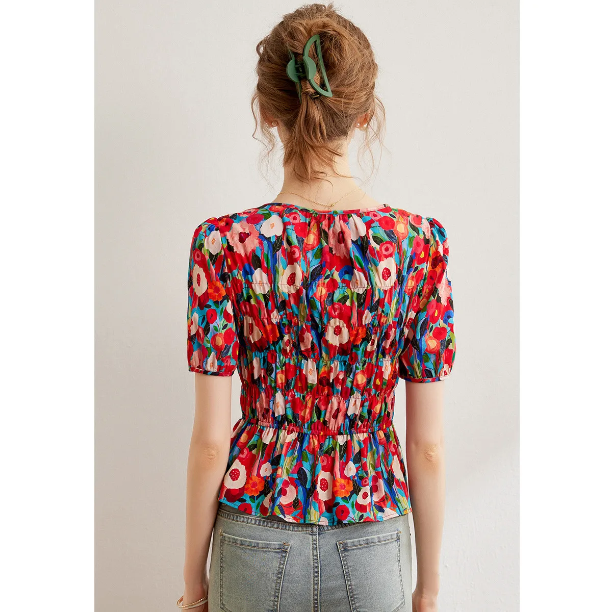 Рубашка LOUIS YAO с цветочным принтом блузки из 100% хлопка лето 2024 приталенный