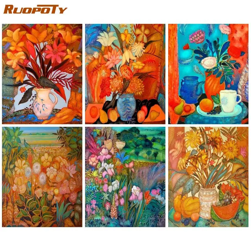 

RUOPOTY Modern Paint By Numbers Diy With Frame Handpainted Decorative Paintings Flower Coloring By Number Unique Gift