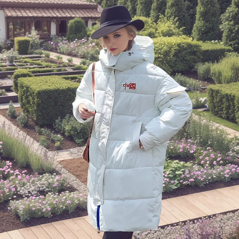 2023 Warm Loose Midi-length Cotton Jacket Women's Winter Coats Solid Causal Fashion High Neck Pocket Zipper Down Coat With Hood