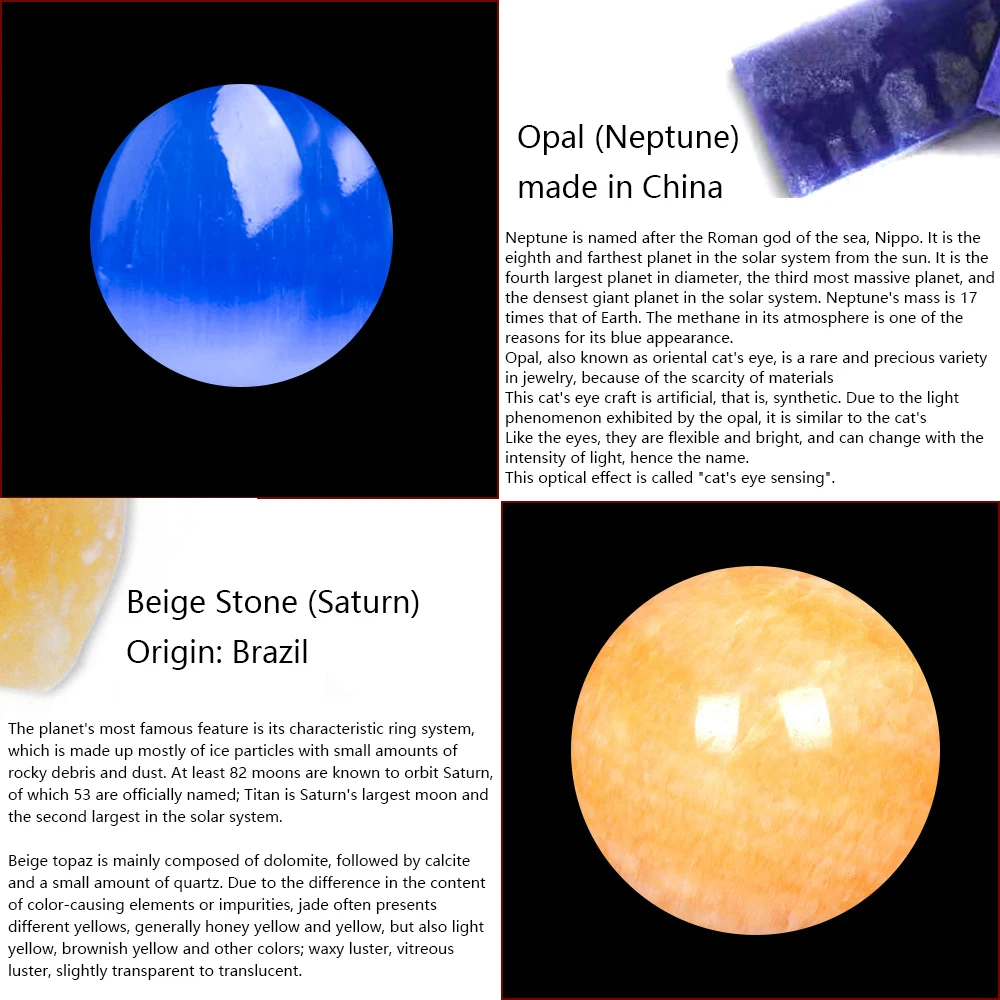 9pcs Natural Crystal Planet Ornament with Collection Box the Nine Planets of the Solar System Stones Specimen Ore Samples Gift