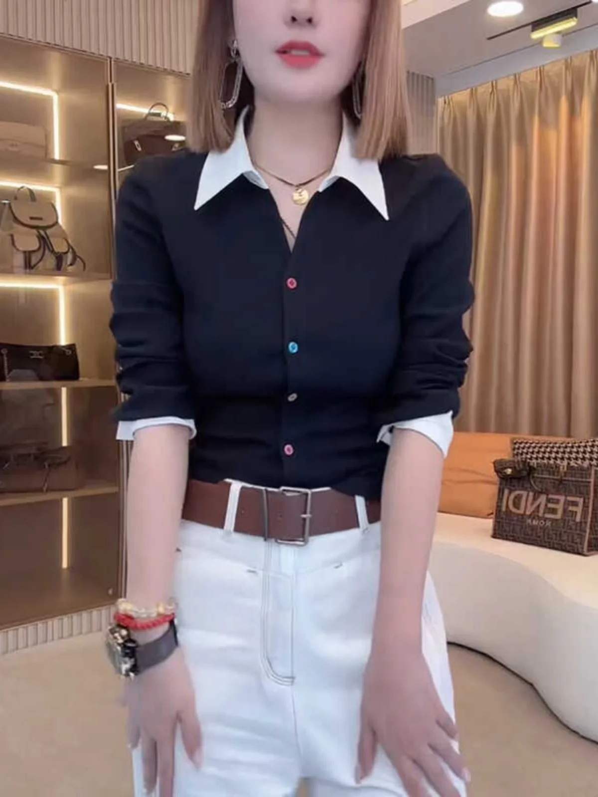 Ранняя осень искусственный двухсекционный кукольный воротник вязаный кардиган