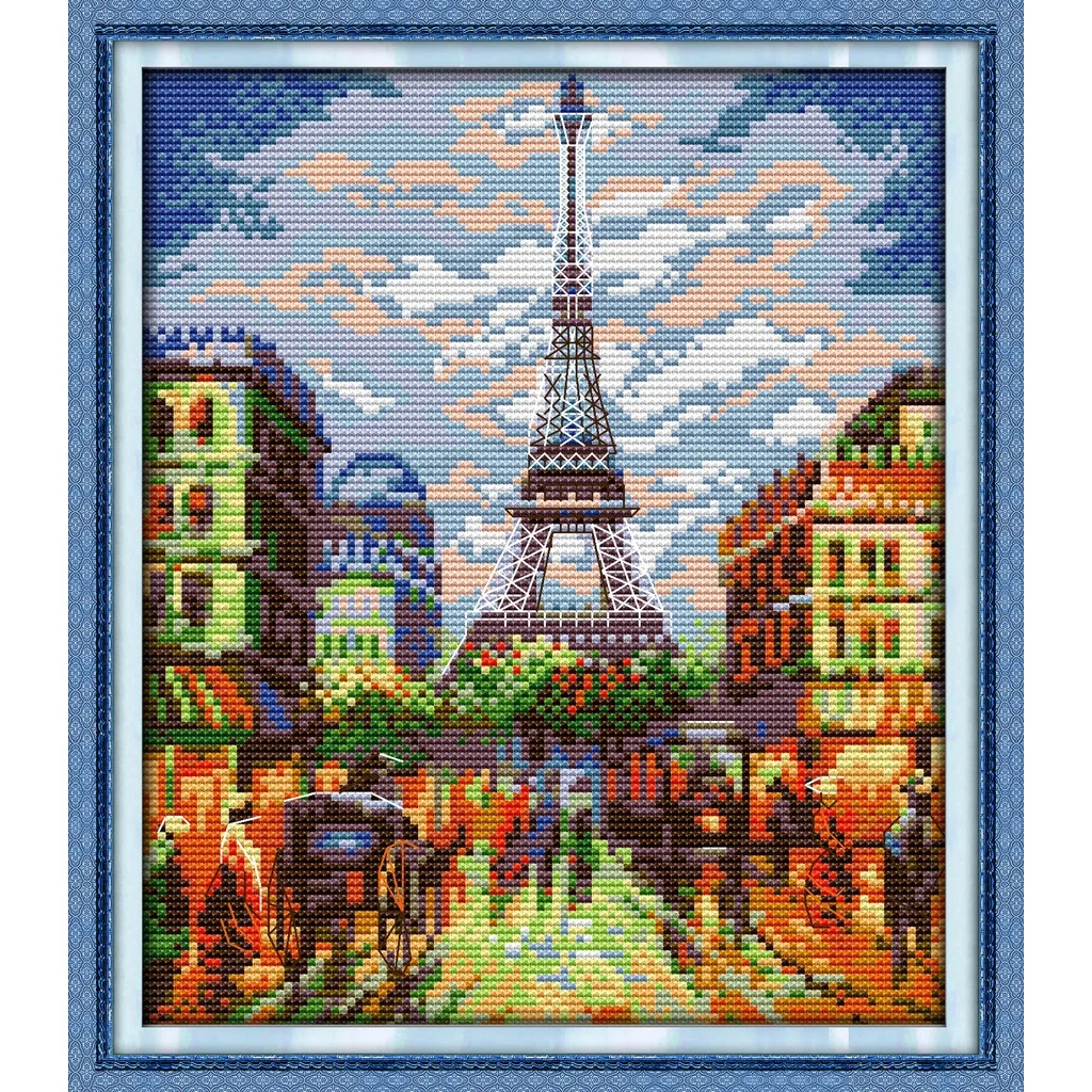 

Paris Scenery Embroidery Stamped Cross Stitch Patterns Kits Printed Canvas 11CT 14CT Needlework Cross-Stitch