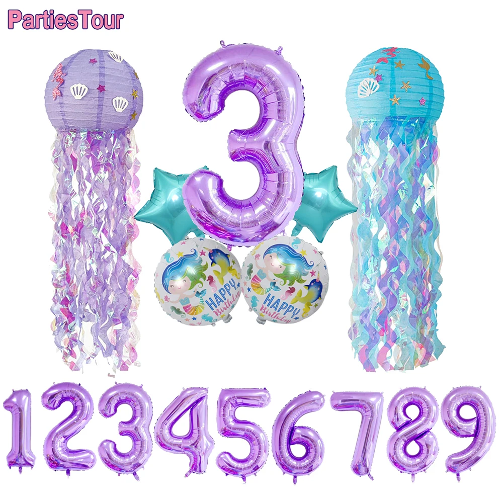 

Little Mermaid Party Balloons 40” Number Balloon Kids girls Birthday Party Decoration Baby Shower 2nd 3th 4th Birthday Supplies