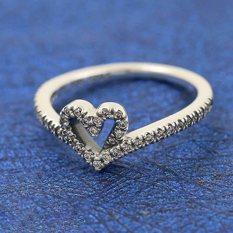 Mybeboa 925 Твердые серебряные Сияющие пожелания Сверкающее кольцо в форме сердца