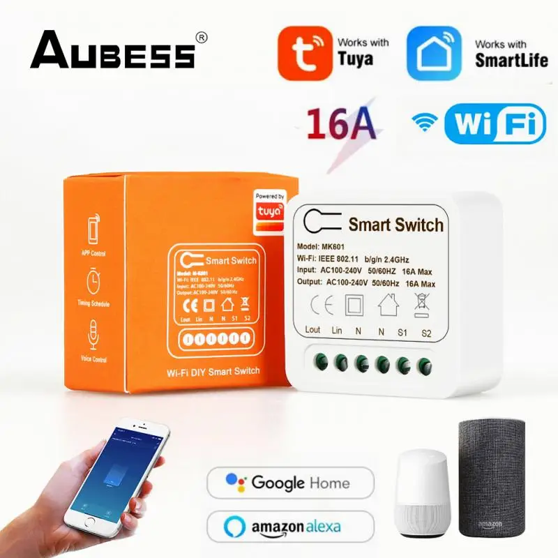 

Умный мини-выключатель Tuya Wi-Fi, 10 А/16 А, 5 шт.