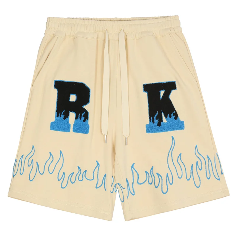 

2022 Men Hip Hop Shorts Streetwear Letter Flame Embroidery Sweat Shorts Harajuku Casual Summer Fashion Cotton Jogging Pants