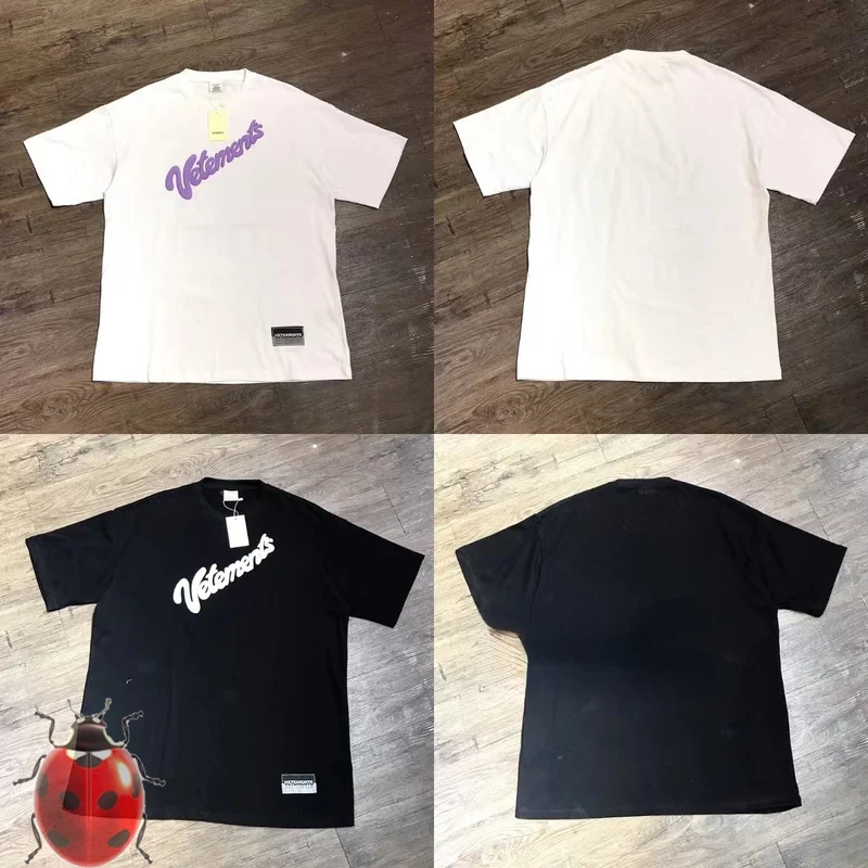 

Purple White Foam VETEMENTS Logo Print Streetwear Vetements Short Sleeve T-Shirt