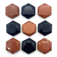 2pcspack hexagon shaped section natural semi precious stone beads 28mm size gold sand hematite diy for making necklace earring