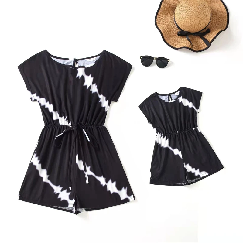 

One-Piece Mother Daughter Matching Overalls Dresses Family Look Mommy and Me Clothes Shoulderless Women Girls Jumpsuits Outfits
