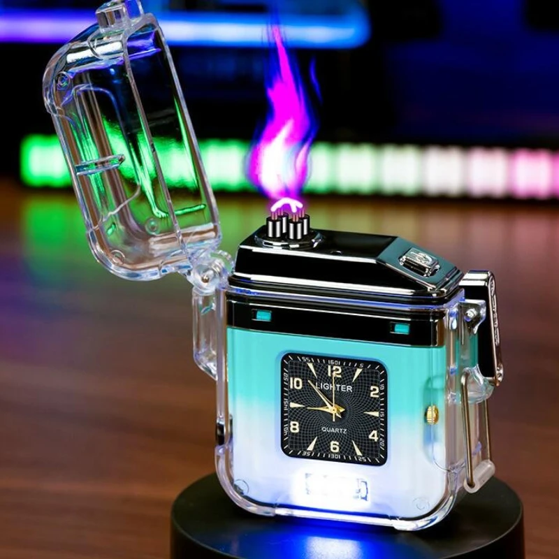Фото USB плазменная зарядка, зажигалка для часов, уличная ветрозащитная портативная водонепроницаемая зажигалка, мужские часы, подарочные аксессуары для сигарет №3