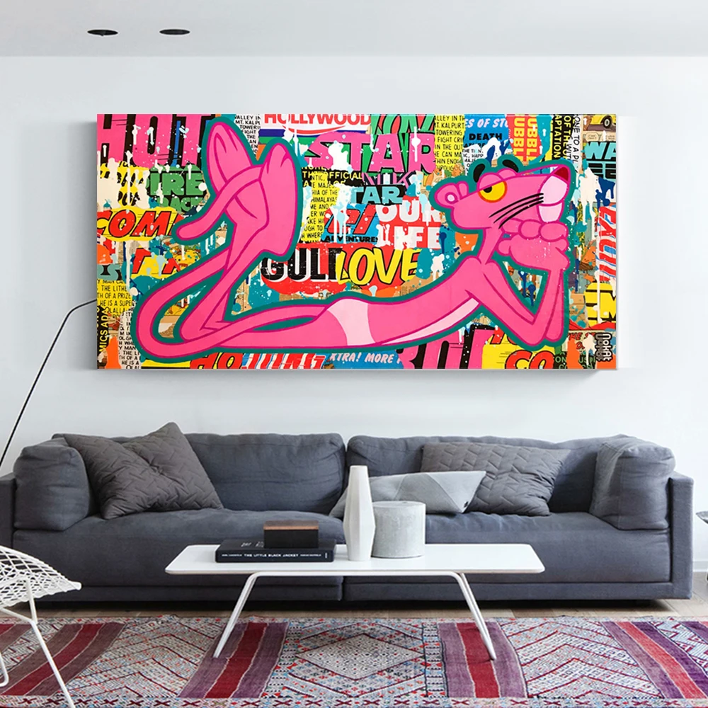 

Pink Panther Graffiti Pop Canvas Paintings Cartoon Street Art Poster Murals Print Wall Modern Picture For Living Room Decor
