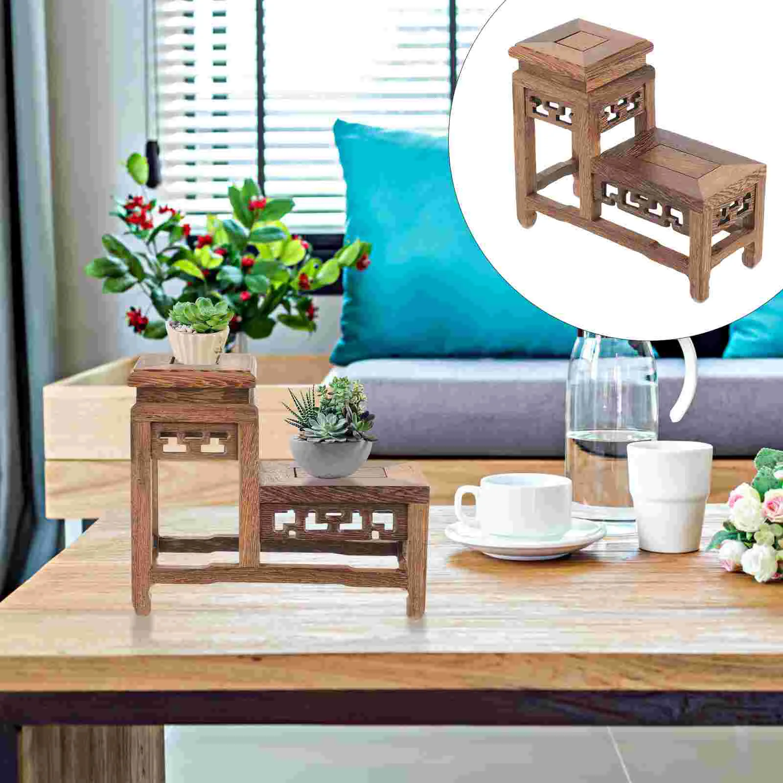 

Vintage Display Stand Home Ornament Wooden Riser Vases Teapot Handicraft Base Household Indoor Holder Retro