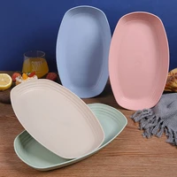 wheat straw dinner plate home outdoor picnic large oval anti fall tableware plate four color thickening fish plate