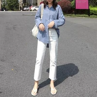 white beige black straight leg jeans woman high waist denim vintage korean pants trousers cute office lady streetwear y2k jeans