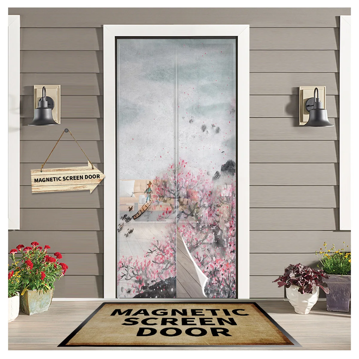 

Plum Blossom Ink Painting Chinese Style Magnetic Door Window Screen Summer Anti Mosquito Insect Kitchen Bedroom Door Curtains