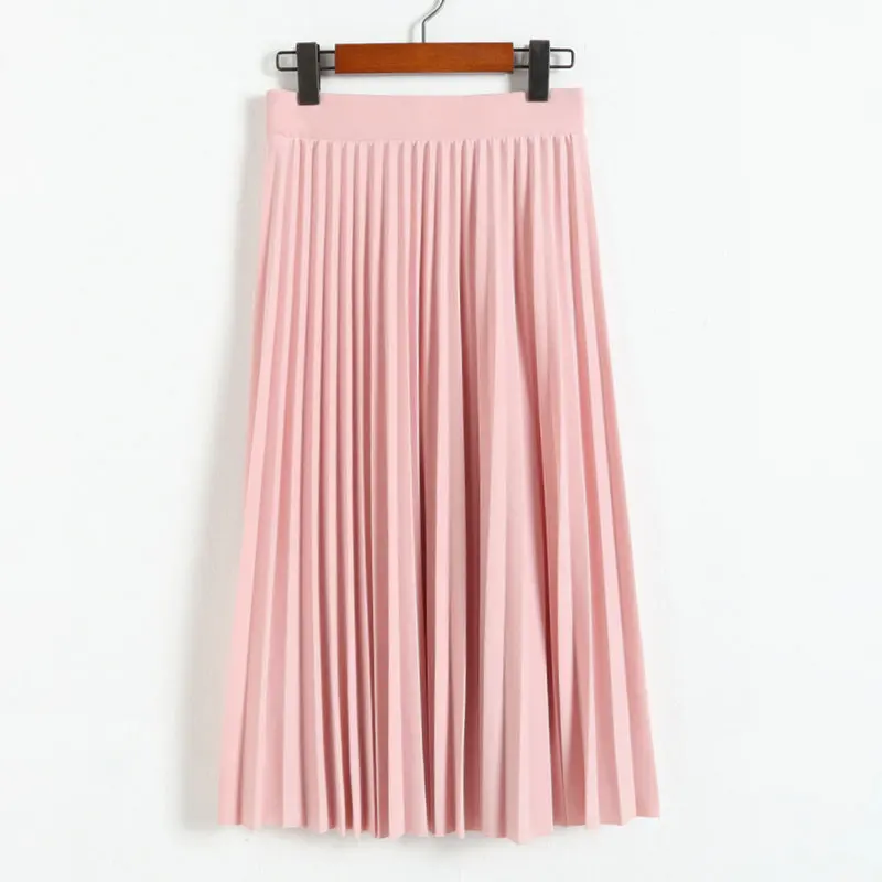 

Women's High Waist Pleated Solid Color Half Length Elastic Skirt Promotions Lady Black Pink Spring and Autumn New Fashion