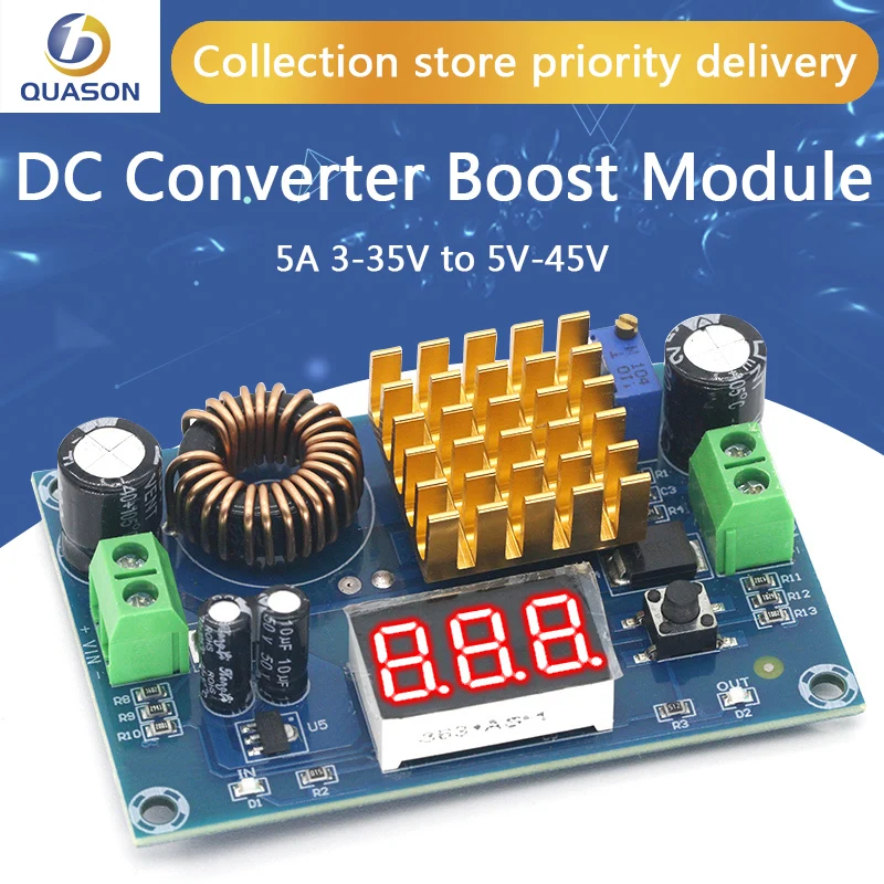 

Модуль повышения преобразователя 5A DC-DC, Модуль повышения напряжения, цифровой вольтметр, дисплей от 3-35 В до 5-45 в