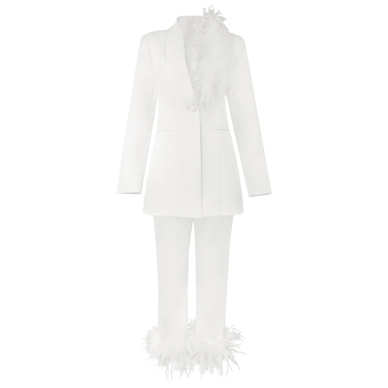 MSMUSI 2024 новый модный женский сексуальный комплект из двух предметов с перьями