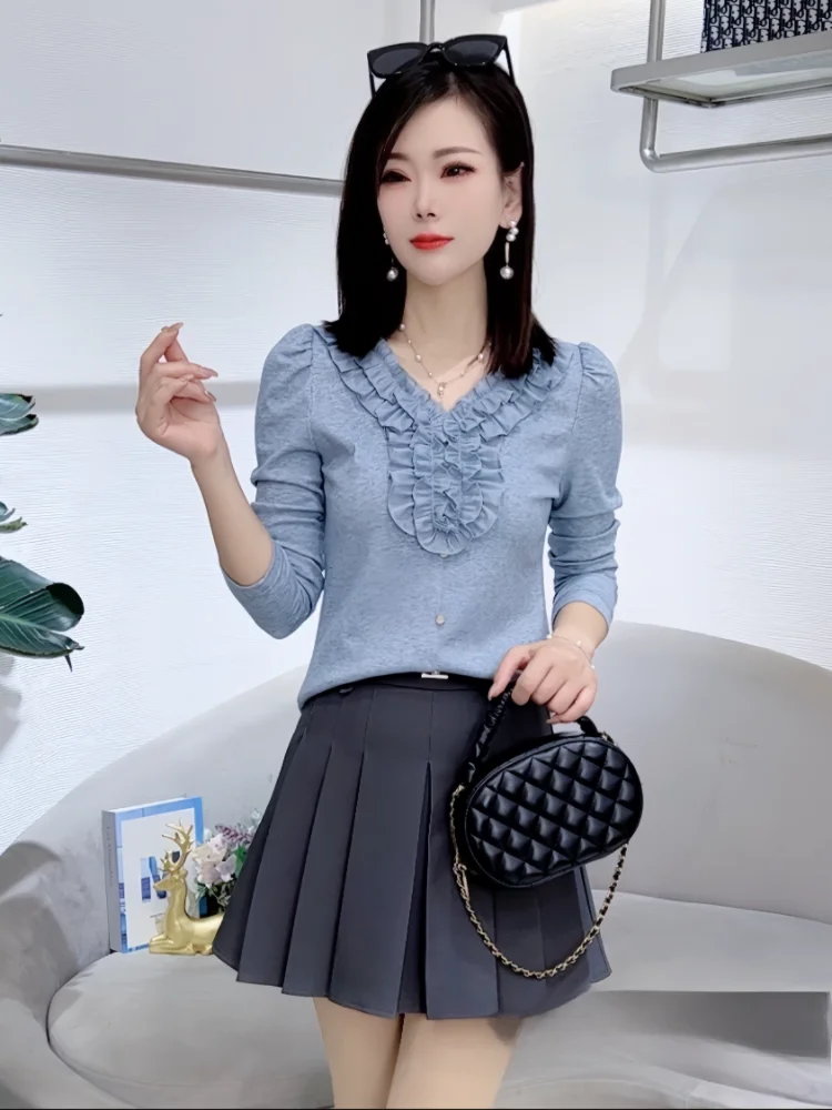 Вязаная женская футболка с длинными рукавами во французском стиле новая