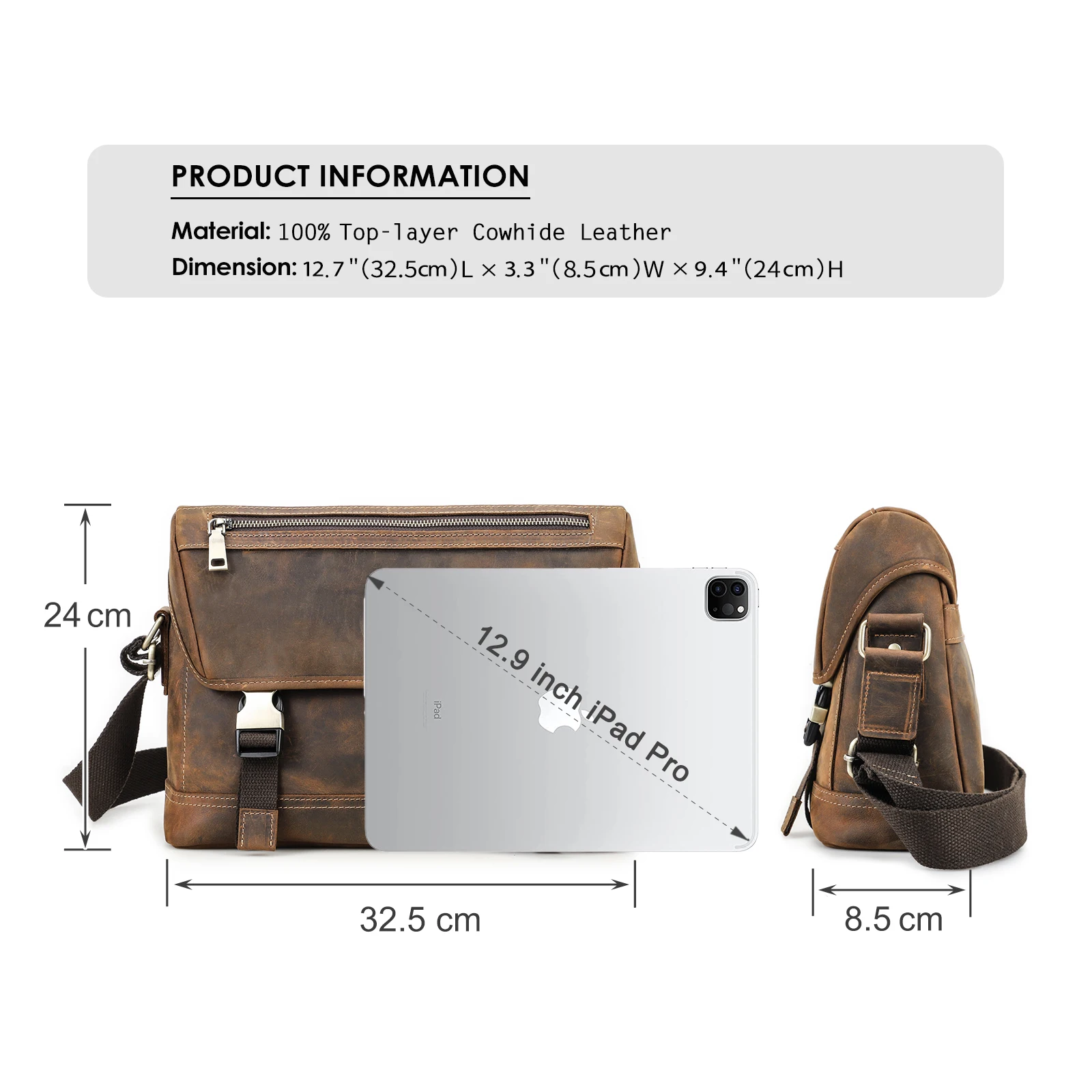 Сумка-мессенджер мужская с откидной крышкой из натуральной кожи 13-12 9 дюймов