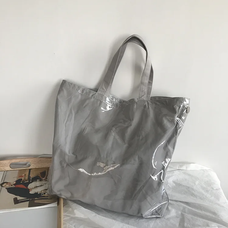 

Kraft Paper Shopping Bag Vintage Handbag PVC Clear Double Transparent Bag Waterproof Causal Tote Shoulder Bag Messenger Handbag