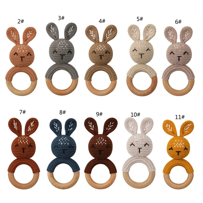 

Baby Rattle Toys Cartton Bunny Crochet Wooden Rings Rattle DIY Crafts Teething Rattle Amigurumi For Baby Cot Hanging
