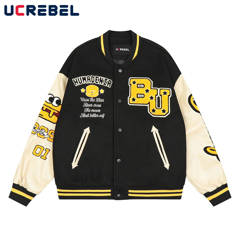 

Бейсбольная Униформа с вышивкой надписью, Мужская Уличная Повседневная Свободная спортивная куртка, зимняя куртка из искусственной кожи с ...