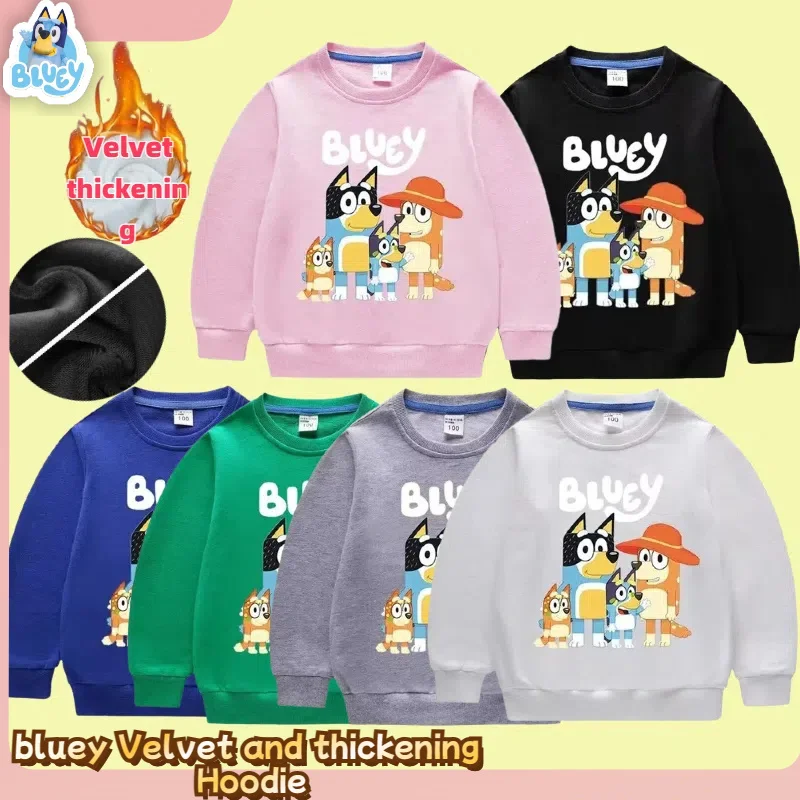 Bluey'S aksamitna i pogrubiająca dziecięca bluza sportowa z okrągłym dekoltem Bluey długim rękawem Casual topy dla chłopców dziewcząt