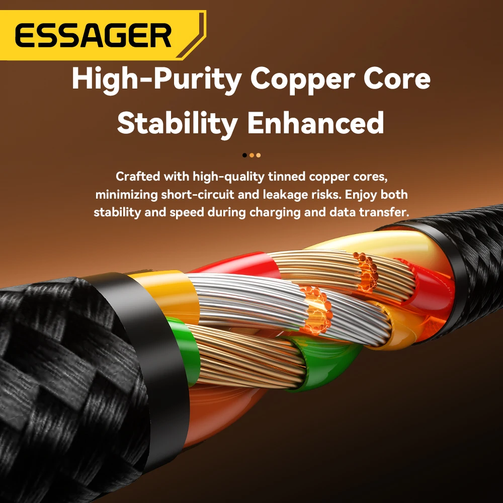 Фото Прямоугольный кабель Essager 2 в 1 USB A для Typec Lighting 3A, локоть для быстрой зарядки, кабель для передачи данных для iPhone 16 15 14 Samsung iPad Pro №5
