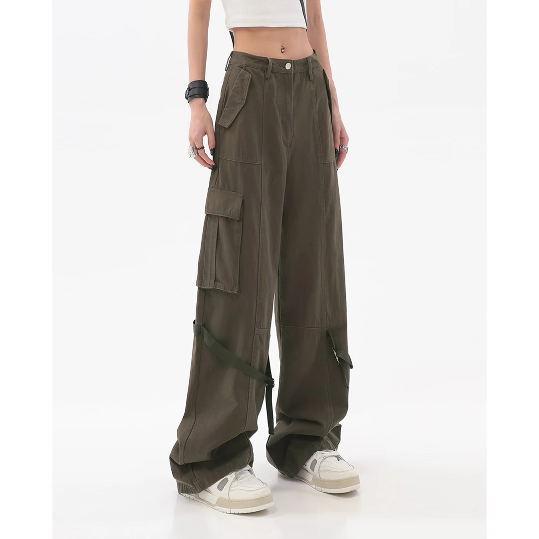 

Женские винтажные мешковатые брюки-карго, повседневные Прямые свободные брюки-карго с широкими штанинами, Y2k, осень 2023