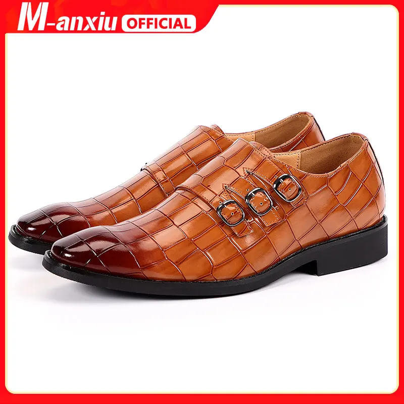 

M-anxiu 2022 New Design Luxury Crocodile Grain Slip-On Oxfords Shoes Men Casual Fashion Pointed Toe Dress Shoes