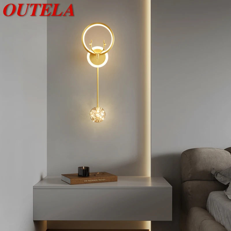 

OUTELA Contemporary Brass Wall Lamp LED 3 Colors Creative Gold Antlers Sconces Bed Light Decor For Home Living Room