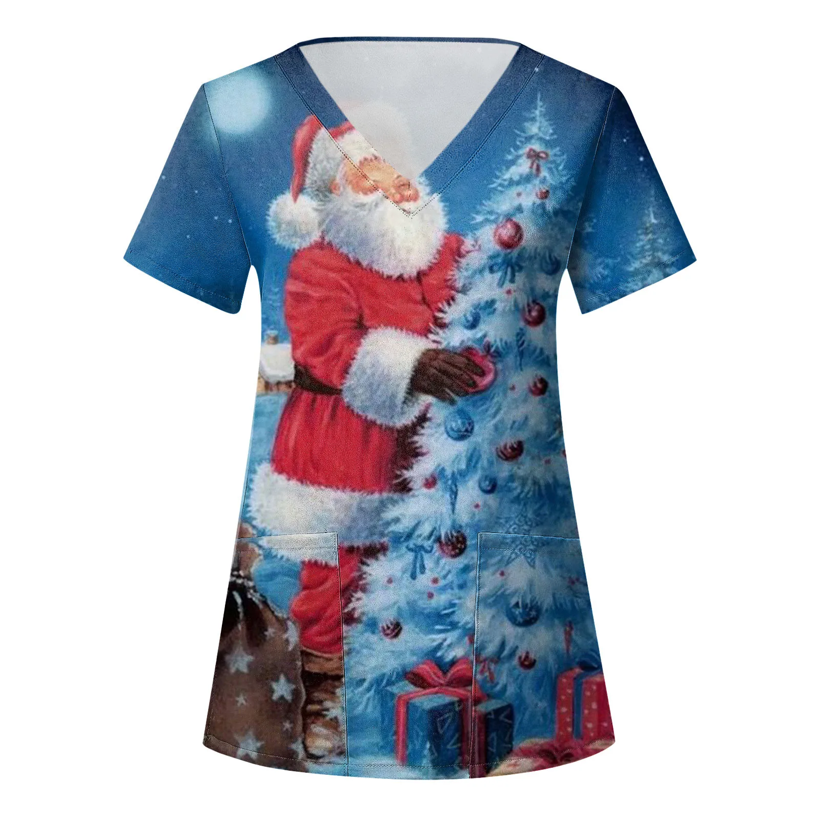 

Medical Nurse Uniforms Womens Christmas Scrubs 3d Santa Claus Print Short Sleeve Pocket Uniforms Overalls Medical Nursing Scrubs