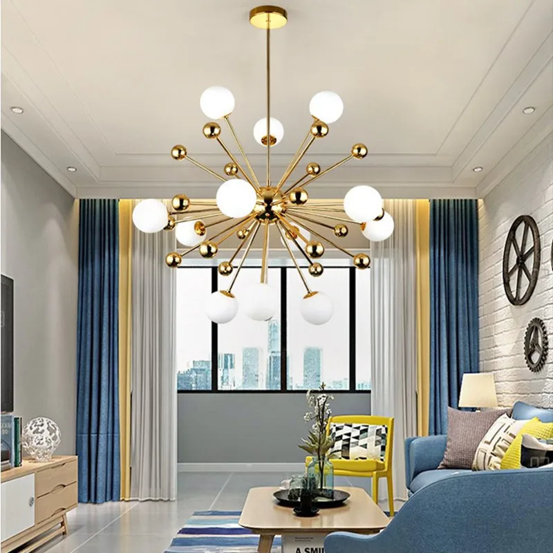 

Nordic Modern Loft Art Style Dandelion Chandelier Creative Gold Warm Hanging Light Bedroom Dinner Living Room Bar G4 Fixtures