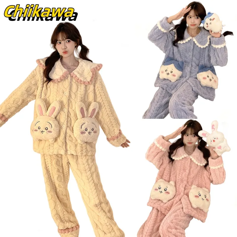 Chiikawa USAGI мягкий пижамный комплект с длинными рукавами Hachiware плюшевый кардиган для