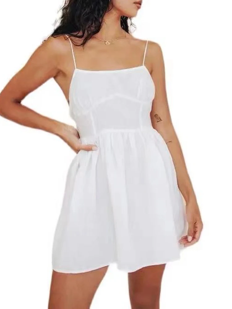 

Женское платье на бретельках Kumsvag, однотонное элегантное платье-трапеция в горошек без рукавов и с открытой спиной, лето 2022