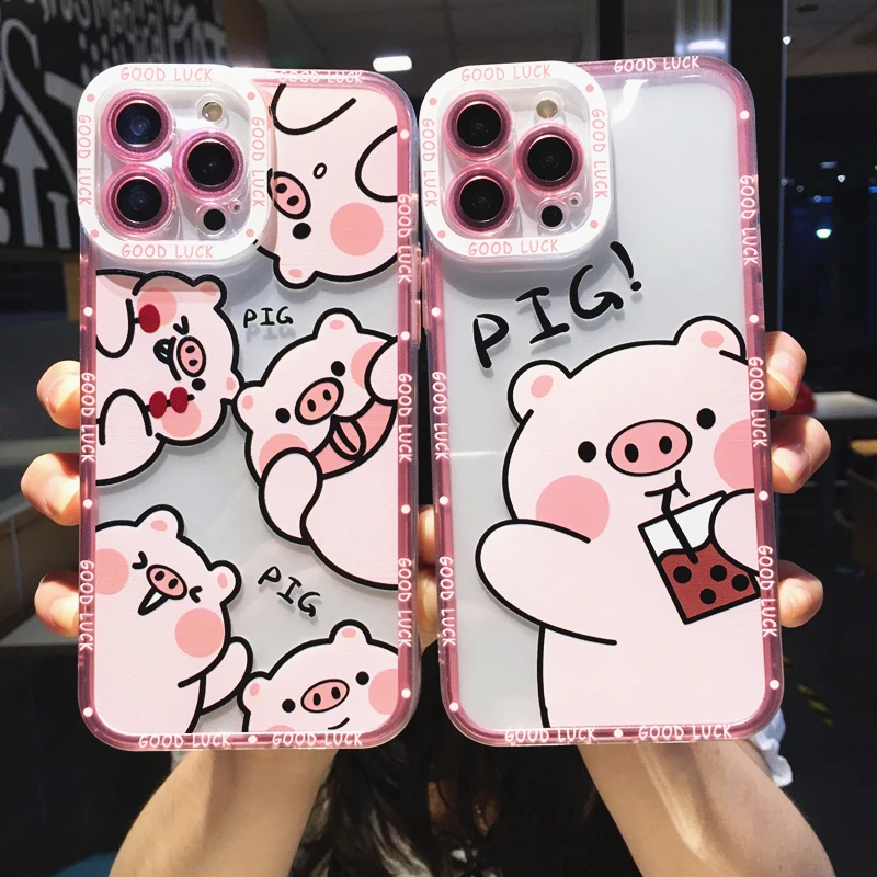 

Cute Cartoon Pig Transparent Phone Case For iPhone 14 13 12 11 Pro Max XR XS 7 8 Plus Soft Shockproof Cover