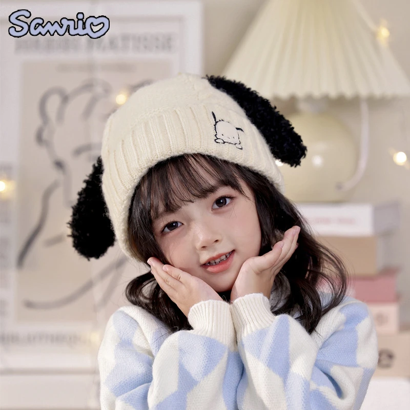 

Anime Kawaii Sanrio My Melody Cinnamoroll Knitted Hat Child Winter 3D Embroidery Pochacco Hedging Cap Keep Warm Cartoon Cute Hat