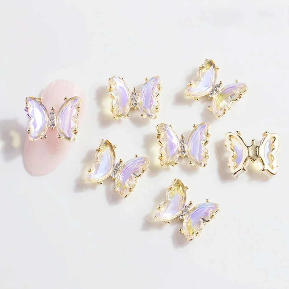 

5 шт./компл. Аврора Бабочка Дизайн ногтей украшения 3d сплав циркона Хрустальное стекло Стразы фотодизайн DIY части для ногтей