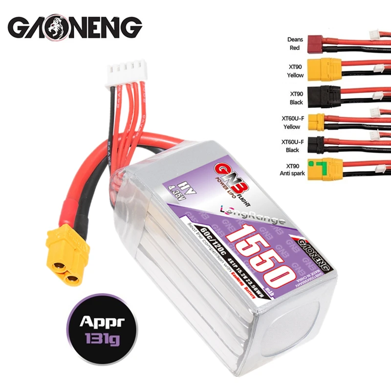 

Original GNB 4S 15.2V 1550mAh 60C Lipo Battery For FPV Racing Drone Racer Long Flight Small Volume 15.2V Battery XT30/XT60 Plug
