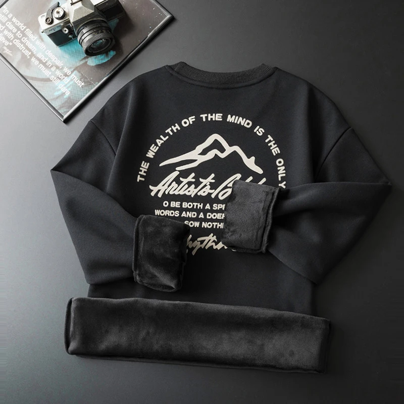 KSTUN зимняя мужская толстовка на флисовой подкладке с круглым вырезом утепленные