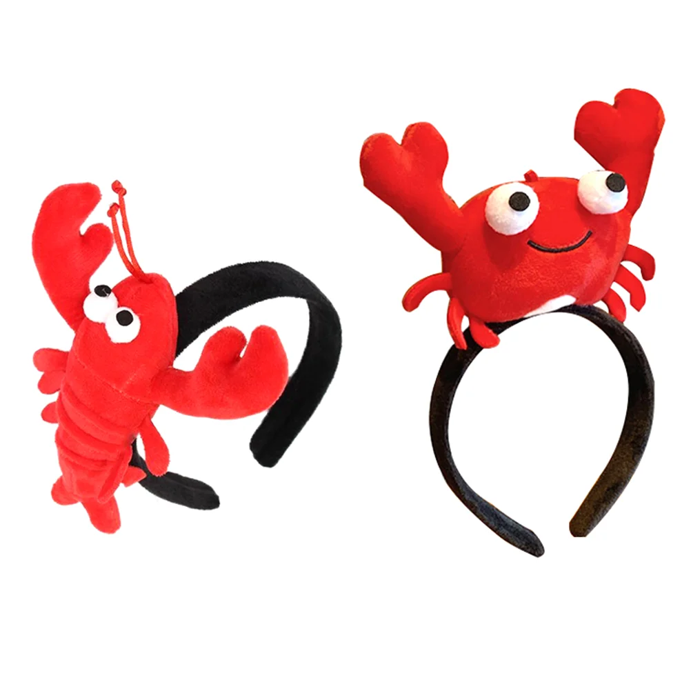 

2 Pcs Lobster Crab Headband Cloth Headwears Hair Clasp Hoops Halloween Costumes Ocean Cartoon Bands Fabric Animal Headbands