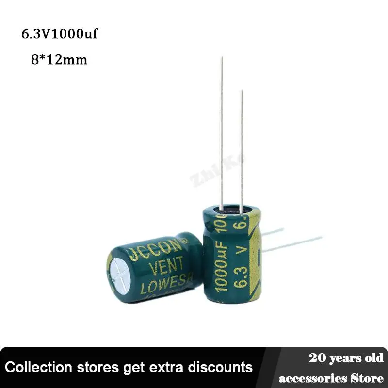 

Алюминиевый электролитический конденсатор 6,3 В 1000 мкФ 8*12 мм с низким ESR, электрические конденсаторы 1000 мкФ 6,3 В, высокая частота 20%, 50 шт.